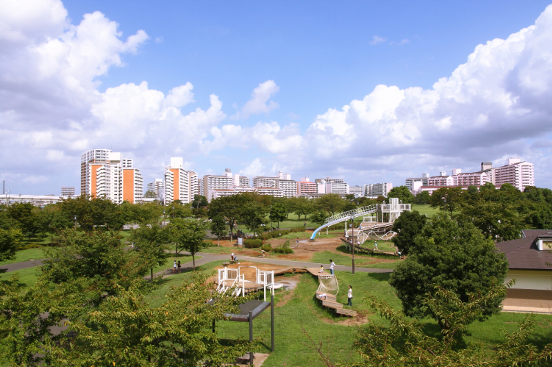 大島小松川公園とマンション群