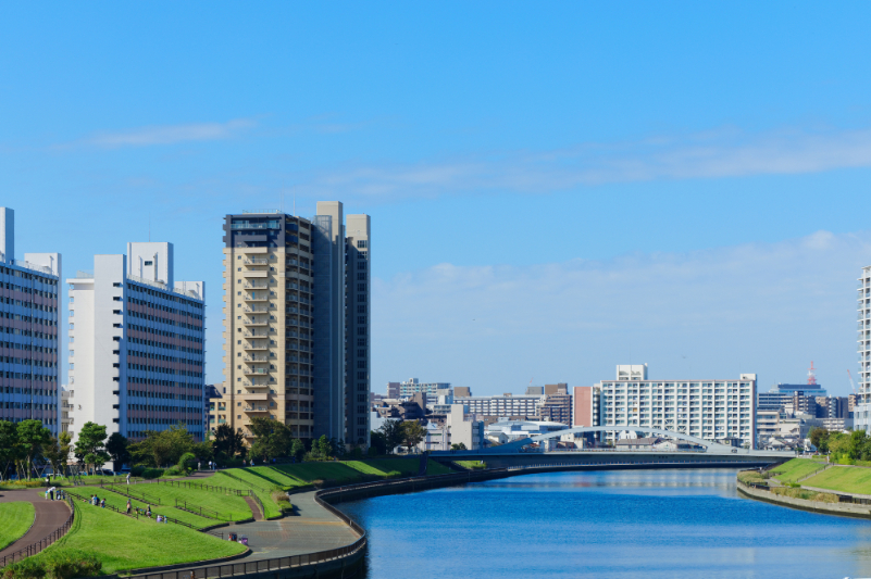 新豊橋と新田エリアの住宅街